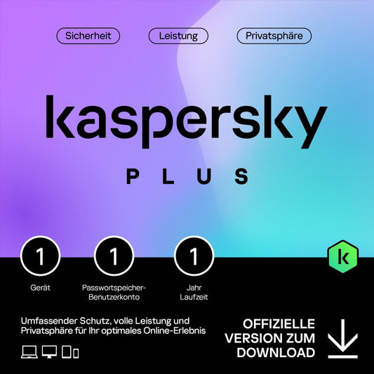 Kaspersky Kaspersky Plus I 2025 I 1 Gerät I 1 Jahr I inkl. unbegr. VPN I Windows/macOS/iOS/Android I DACH