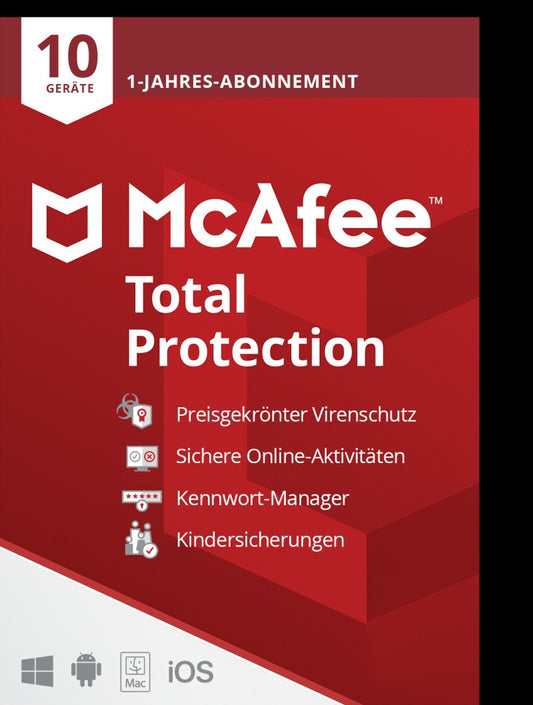 McAfee Total Protection I 2025 I 1 Gerät I 1 Jahr I Windows/macOS/iOS/Android I DACH
